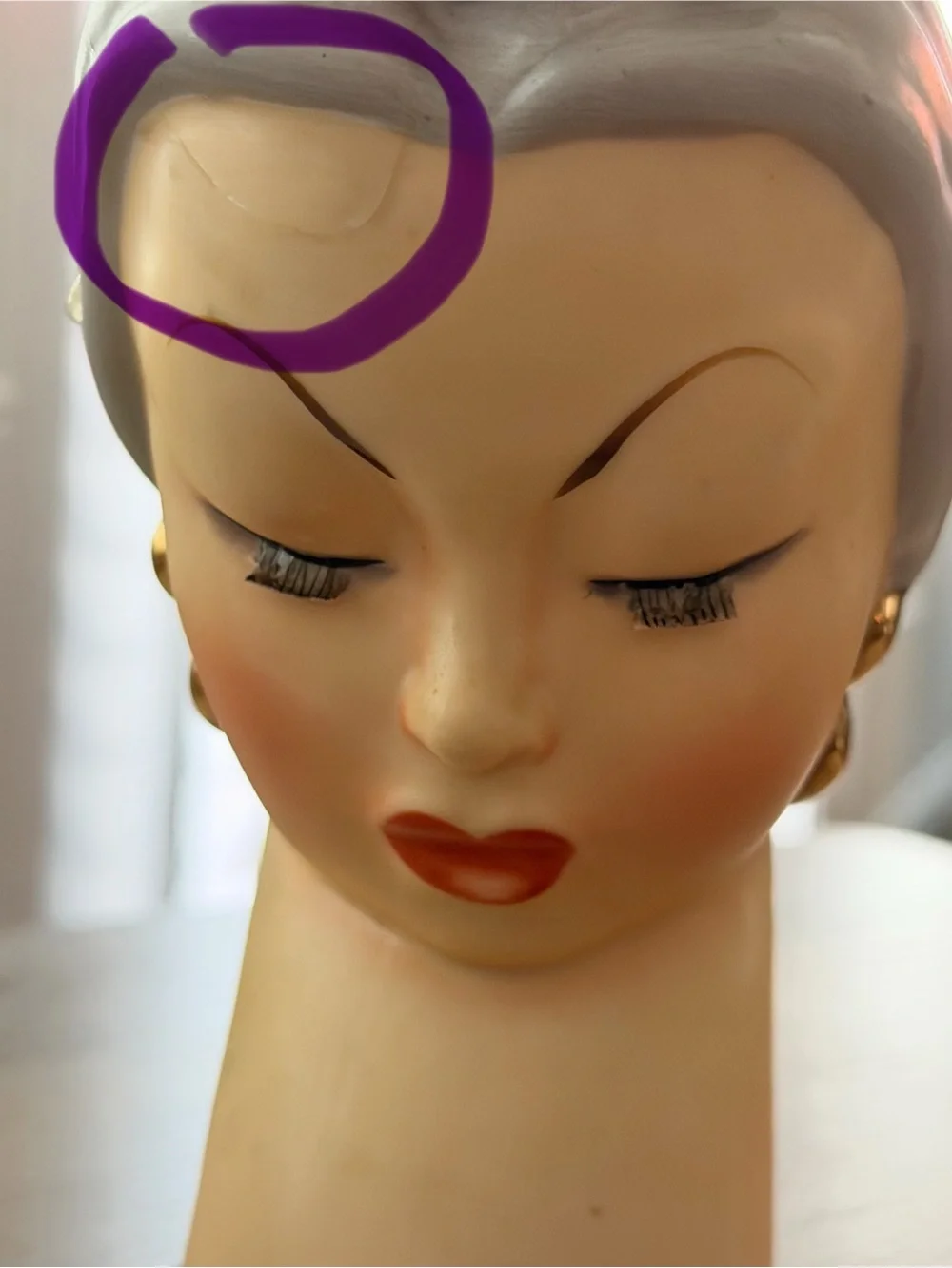 Vintage Ucagco Head Vase: Handpainted Ceramic Lady with pink rose